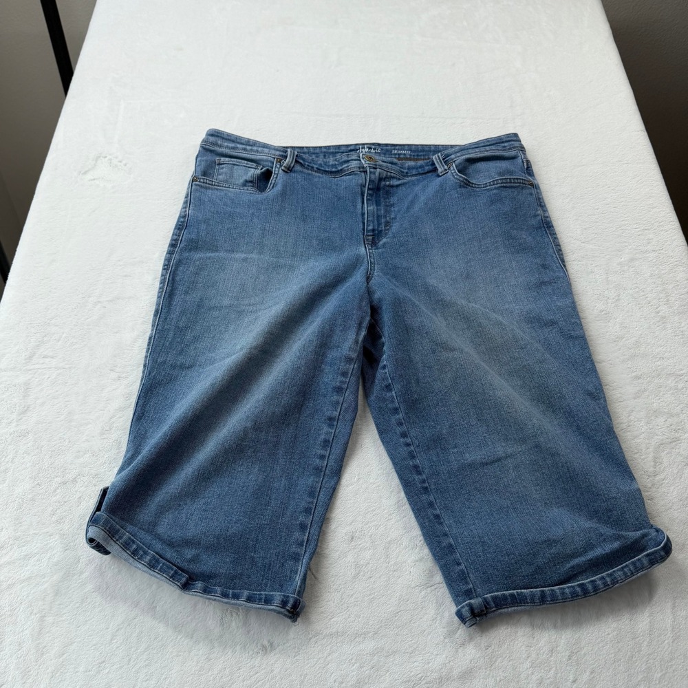 Style & Co Skimmer Denim Shorts Womens 16 Blue Good Stretch Bermuda Pocket